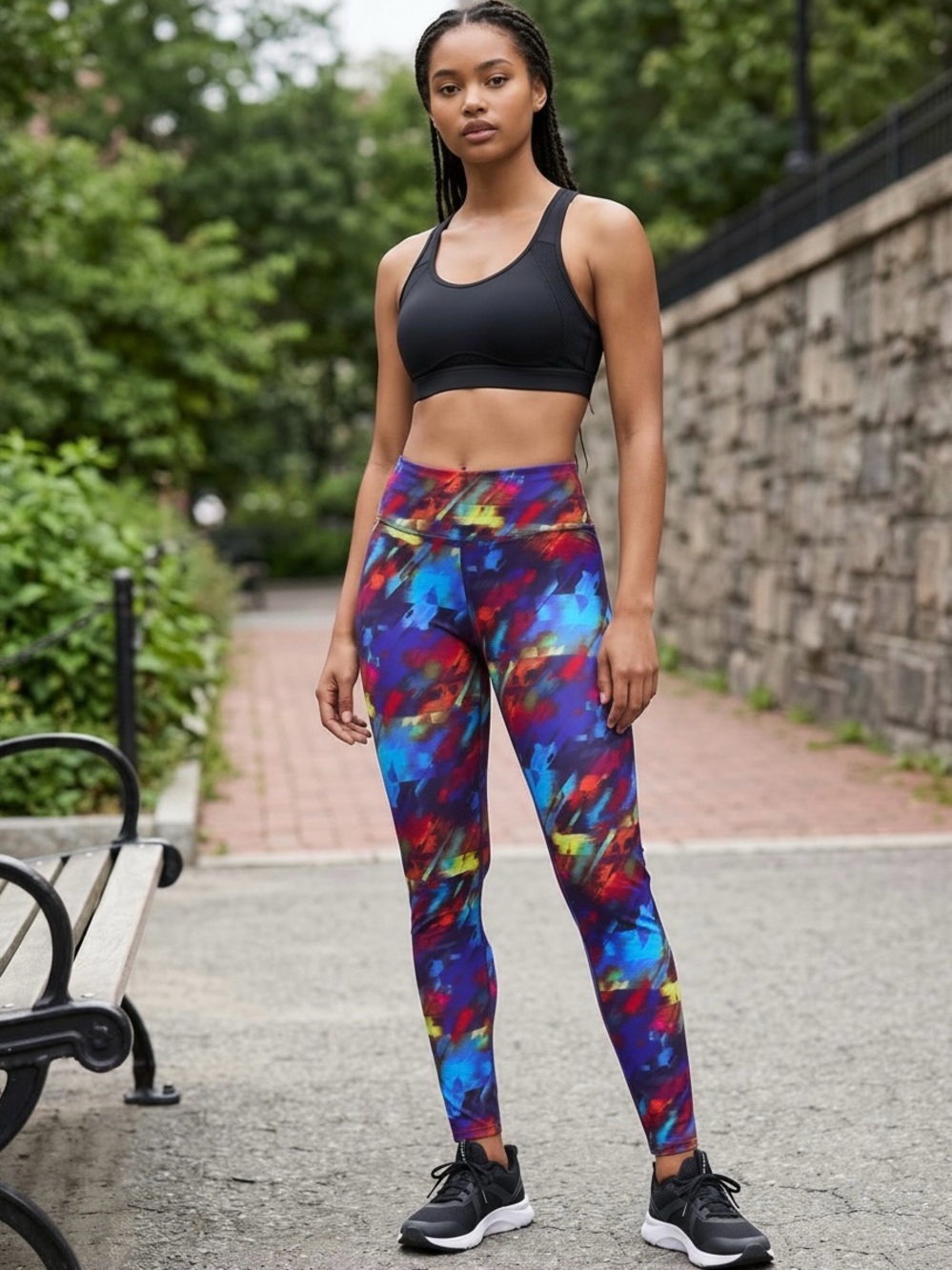 Athleta Colorful Abstract Print Running Leggings Women's Medium Zip Pocket